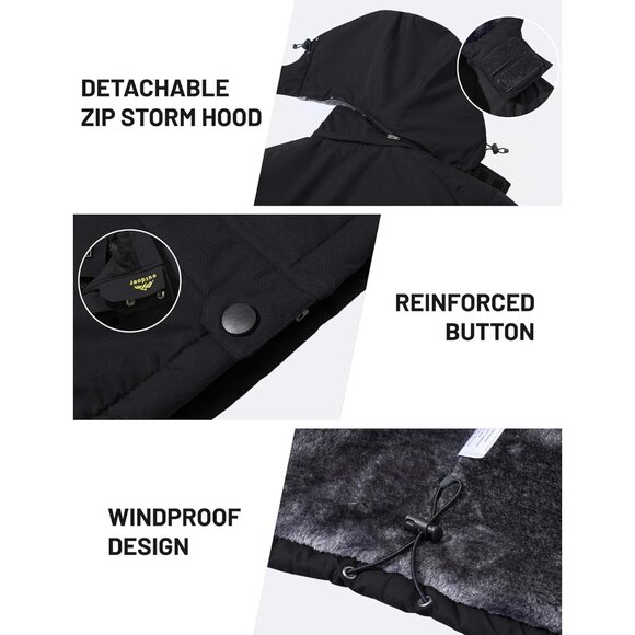 Tacvasen Men's Black Waterproof Fleece Liner Windproof Warm Snow Ski Jacket - Picture 4 of 6